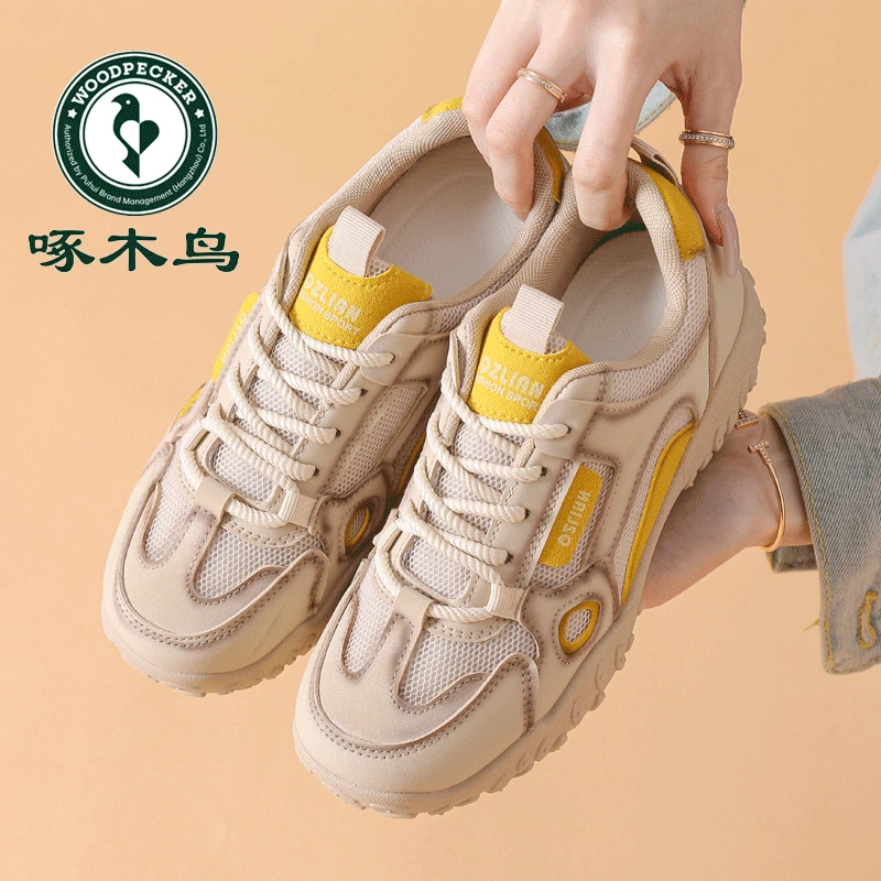 啄木鸟品牌春季新款休闲鞋女2025夏季软底轻便板鞋百搭防滑德训鞋