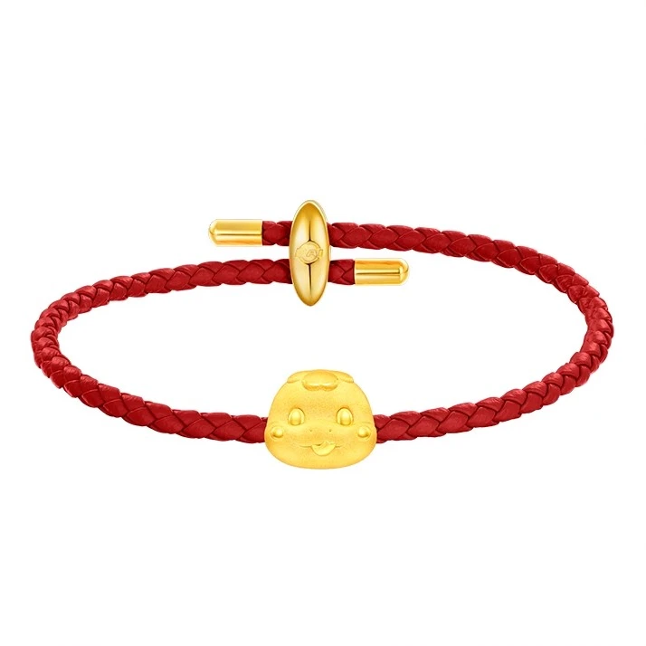 菜百首饰足金转运珠抱抱蛇系列萌趣可爱生肖蛇头转运珠diy串