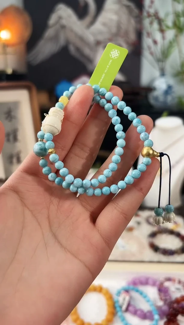 银S925镶嵌针钠钙石（海纹石）手链MJJMJ4861原创设计5+多样性发一