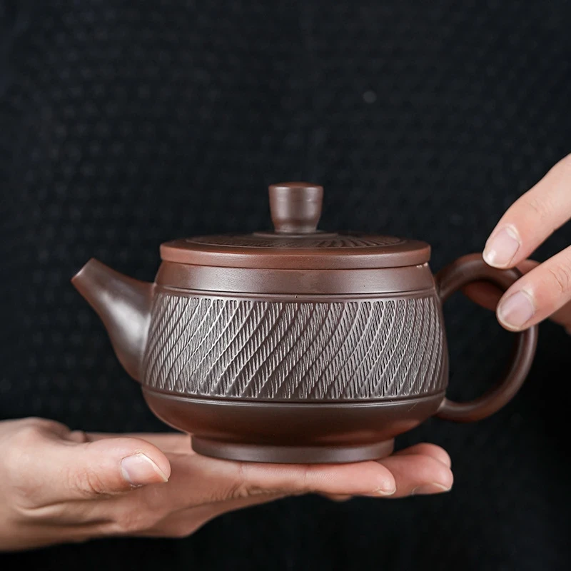 原矿紫陶全手工跳刀纹凤鸣汉瓦壶家用大容量茶壶高档功夫茶具单壶