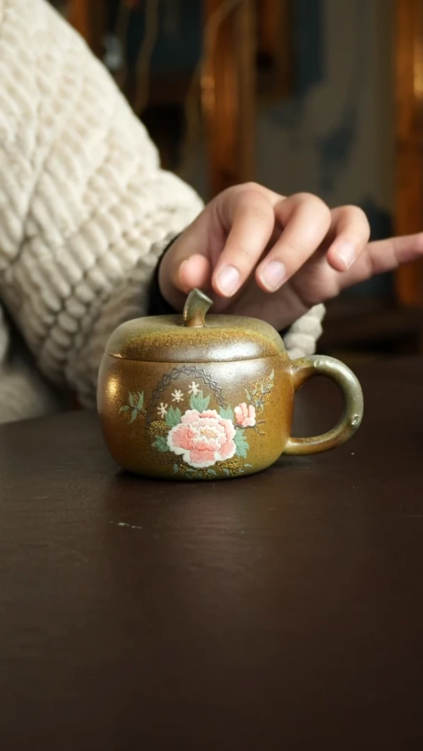茶杯紫砂41号 特惠 柴烧苹果盖杯宜兴紫砂原矿作品