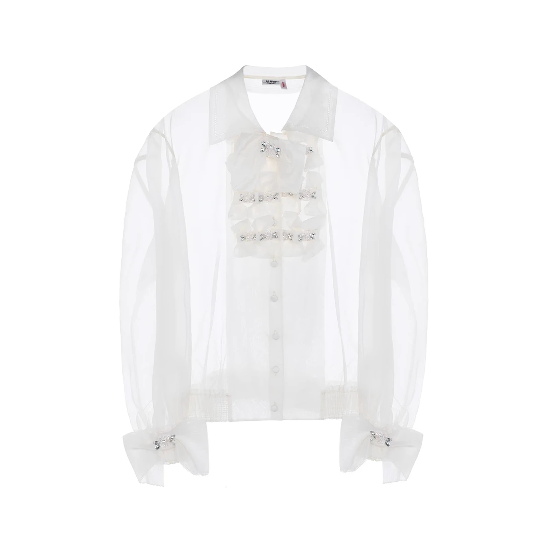 LeFame/拉飞姆2025秋新款百搭蝴蝶结欧根纱外套上衣LF25Q00SC293