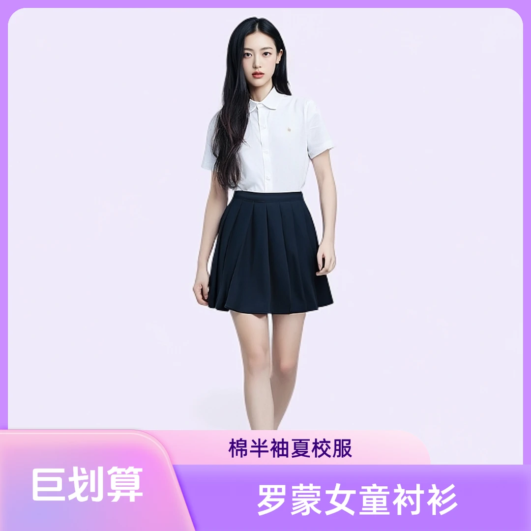 Romon/罗蒙女童棉半袖白色衬衫夏学生演出校服儿童短袖衬衣学院风