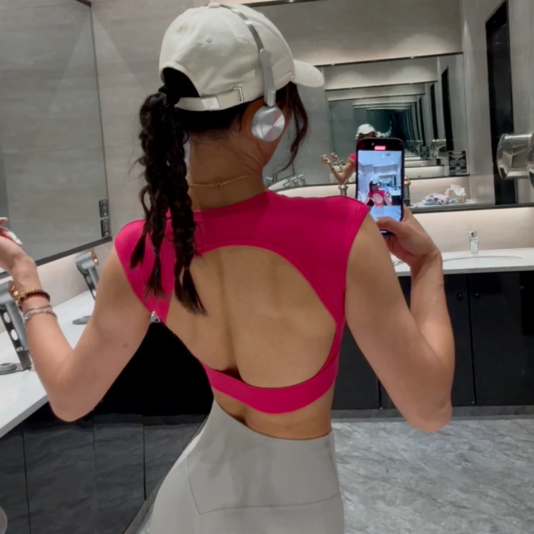 ALJS新款春夏高强度短袖镂空美背水滴固定杯跑步健身紧身运动上衣