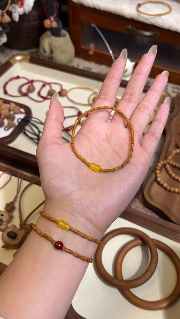 手串桃核【桃缘行】竹节「黄色葫芦」桃木桃核辟、挡、驱、护 备注手围