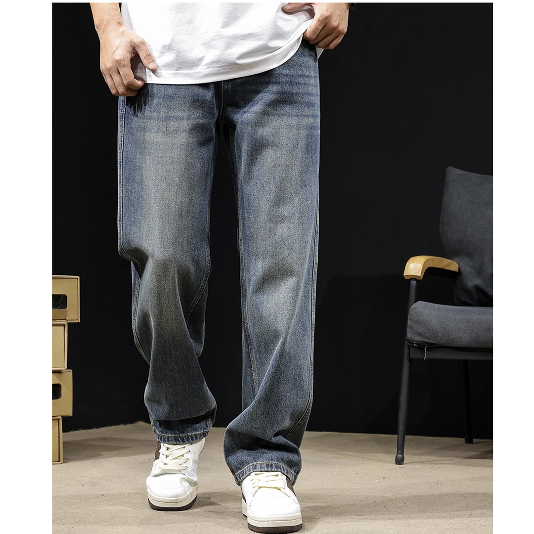 罗尔基那斯高端新款复古牛仔裤男士直筒春秋夏潮牌宽松大码裤子