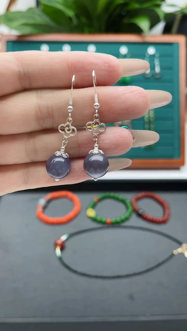 【闪购商品】石英质玉耳饰银S925镶嵌391