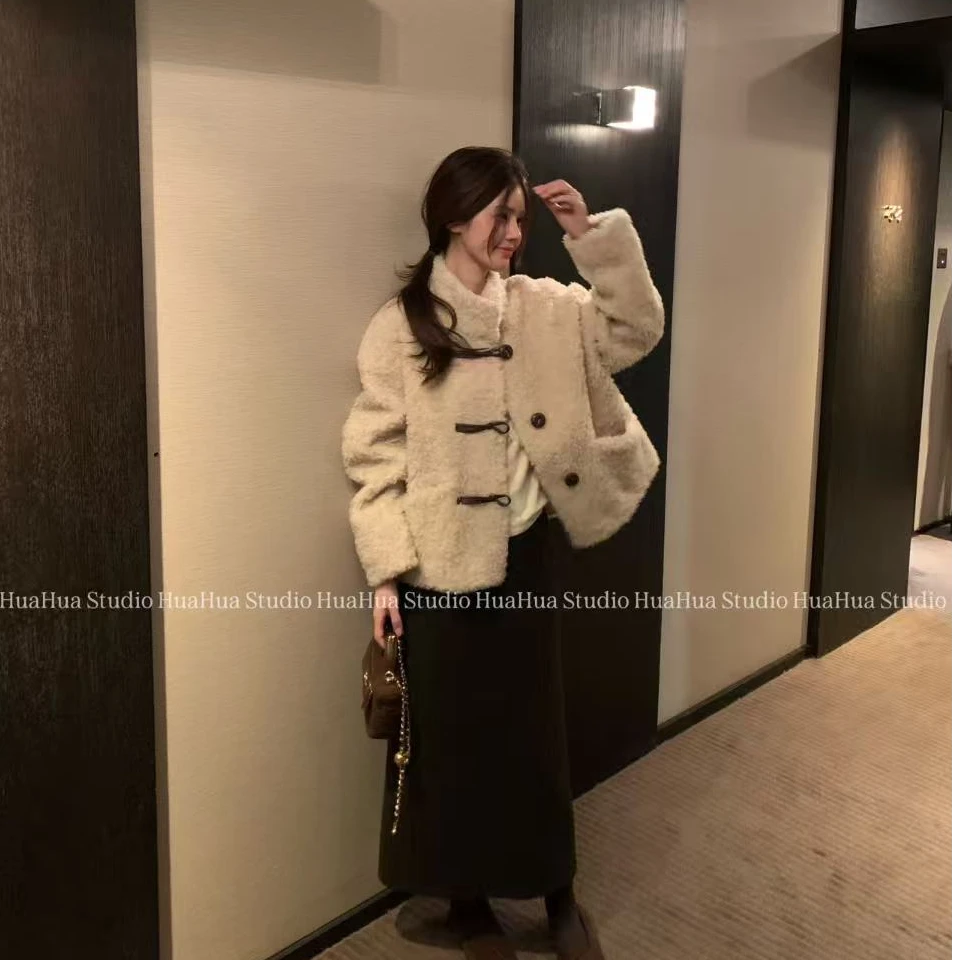 【花花】迷糊小羊~100全羊毛保暖宽松牛角扣百搭气质设计感外套