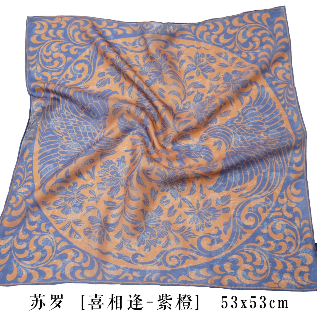suluo/苏罗喜相逢|花罗丝巾苏罗小方巾印花丝巾桑蚕丝花罗丝巾