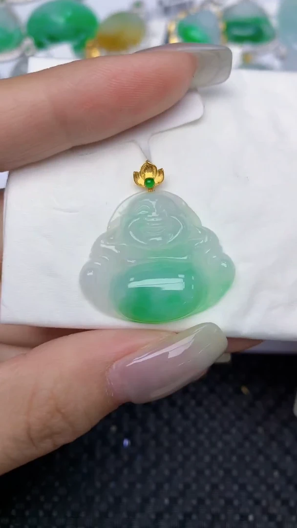 颈饰18K金镶嵌翡翠天然缅甸翡翠a货百元以上9元证书费自理