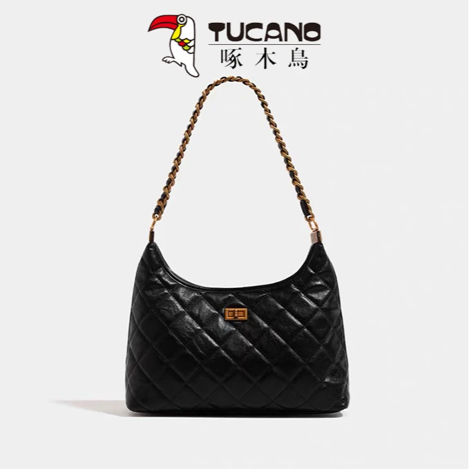 TUCANO/啄木鳥菱格小香hobo链条包牛皮斜挎包秋冬单肩腋下包