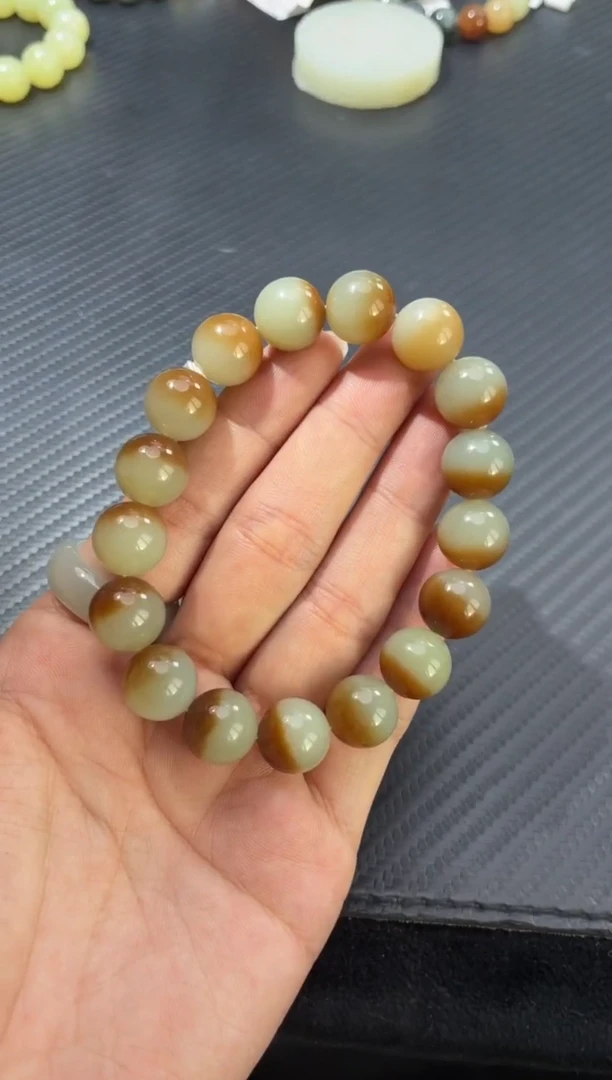 未镶嵌手链和田玉若羌李保国矿糖白聚宝盆手串卡12微色差