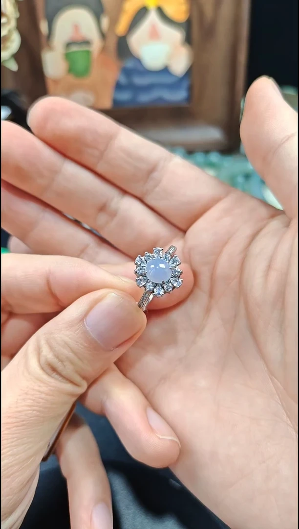 银S925镶嵌戒指翡翠翡翠戒指S925银镶嵌