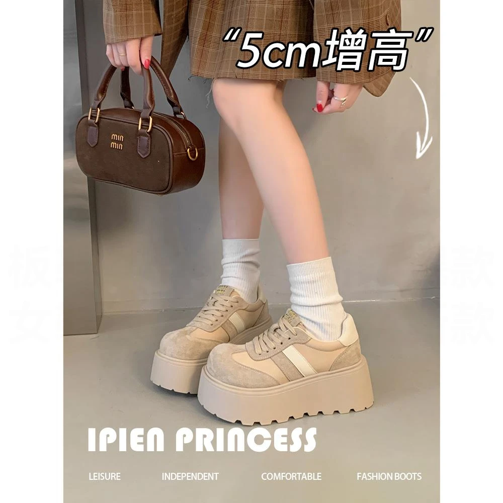 厚底增高德训鞋2025春季新款松糕休闲鞋小个子轻便百搭软底运动鞋