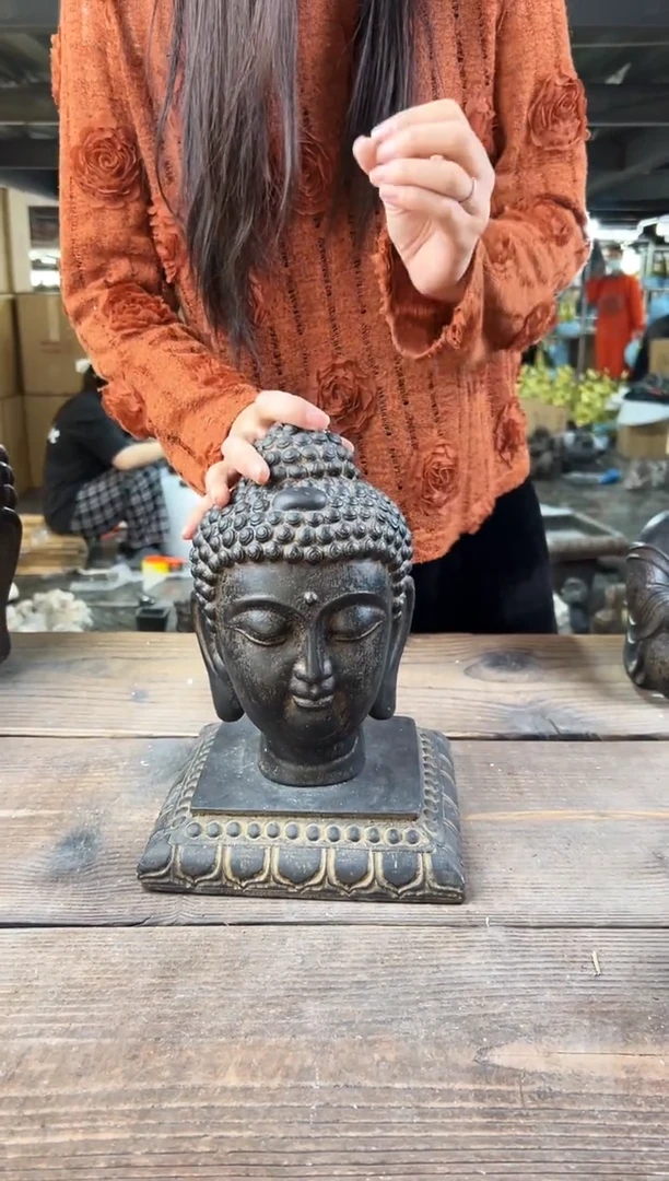 陶土小佛头+莲花底座