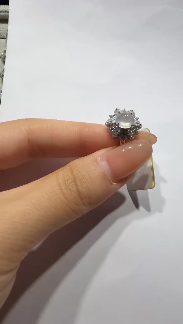 银S925镶嵌戒指翡翠925银镶缅甸A货翡翠戒指