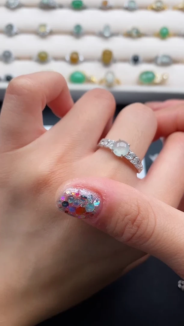 银S925镶嵌戒指翡翠22222222+7