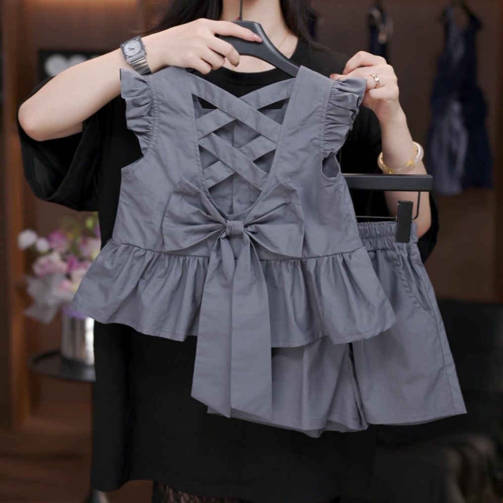 bufan【青现货】女童设计款套装两件高级纯棉夏季无袖女孩洋气儿童