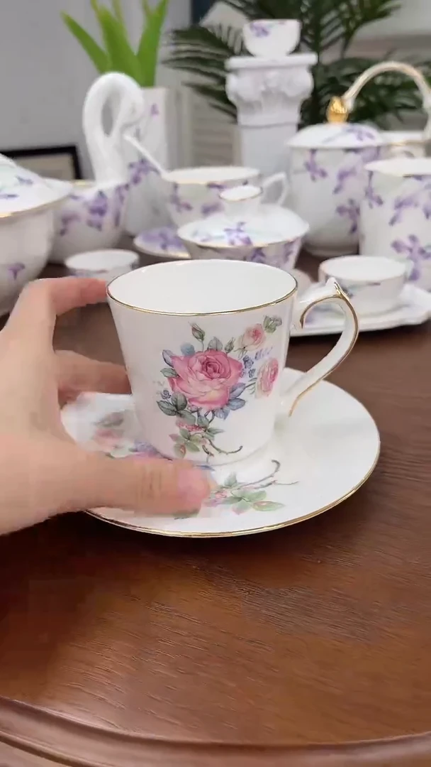 杯新玫瑰高骨骨瓷杯碟