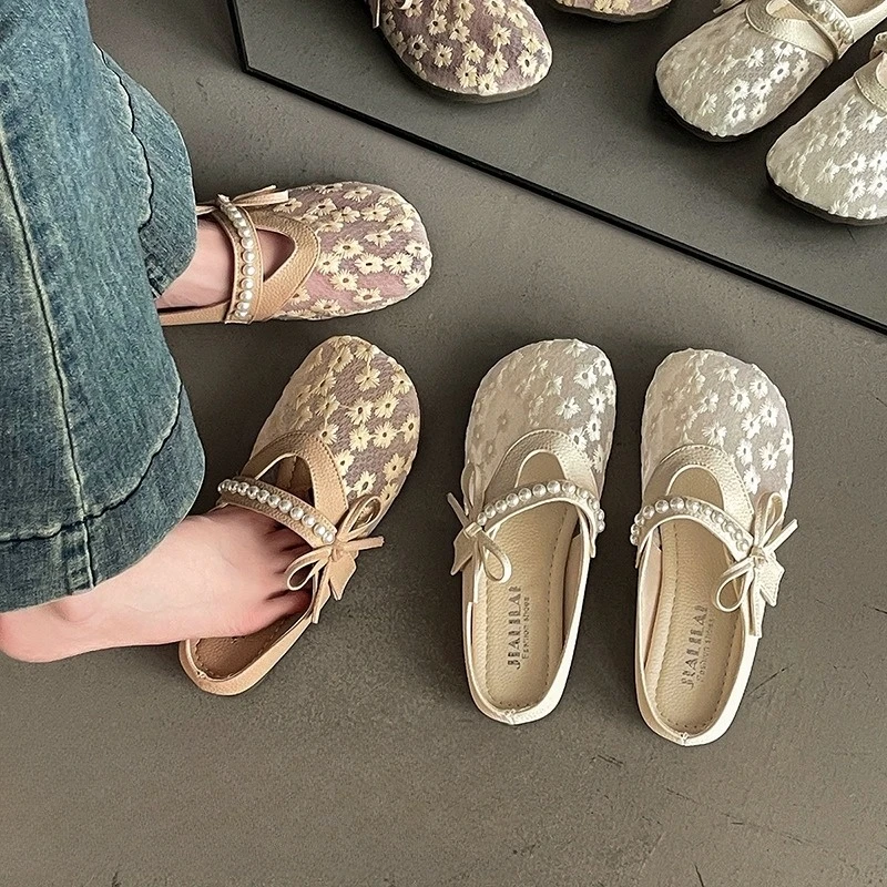 梦孜百丽爆款蕾丝绣包头半拖鞋2025年仙女风懒人蝴蝶结穆勒凉拖鞋