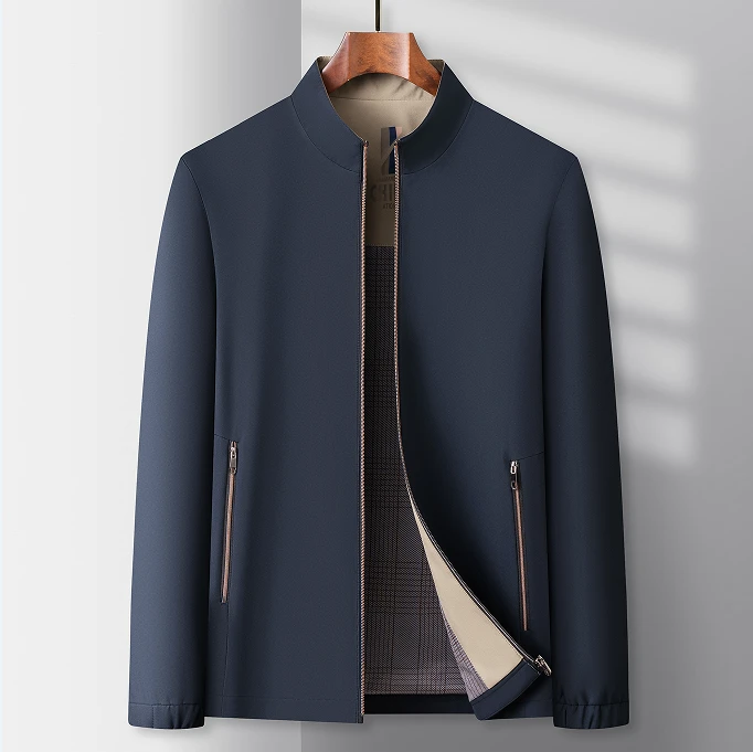 681立领男外套男款常规款夹克透气休闲中老年中年商务茄克男士