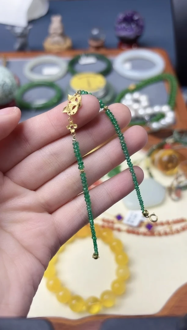 18K金镶嵌手链祖母绿18K金祖母绿手链QX