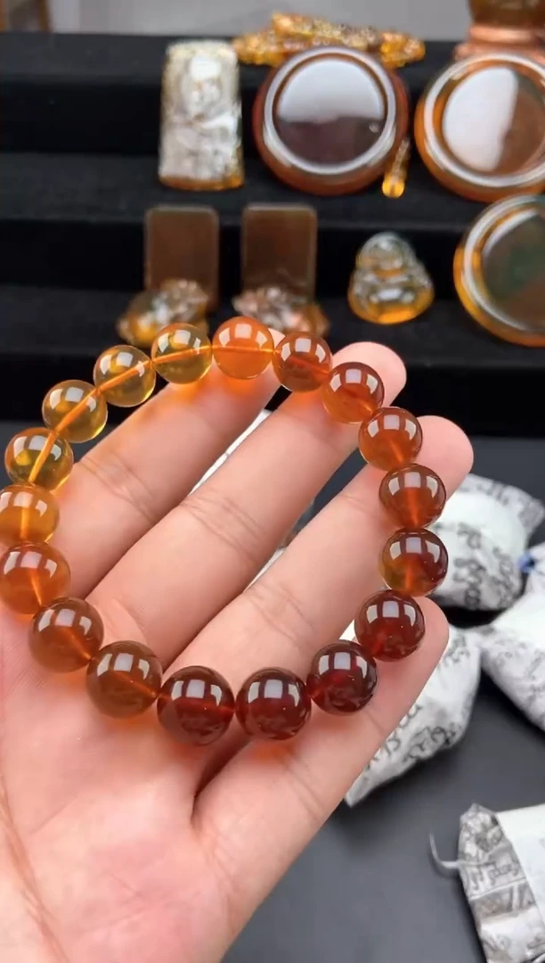 手链琥珀未镶嵌彩虹渐变手串