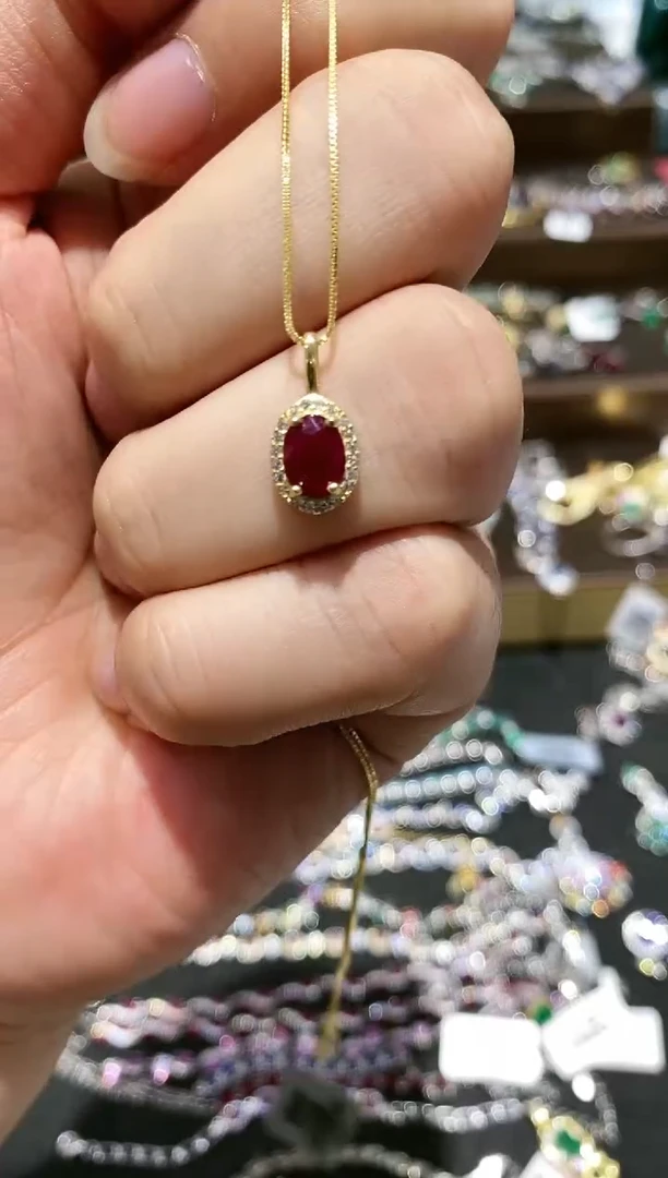 【闪购商品】红宝石颈饰银S925镶嵌吊坠