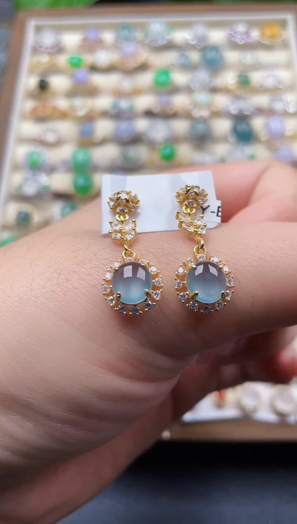 银S925镶嵌翡翠耳饰93