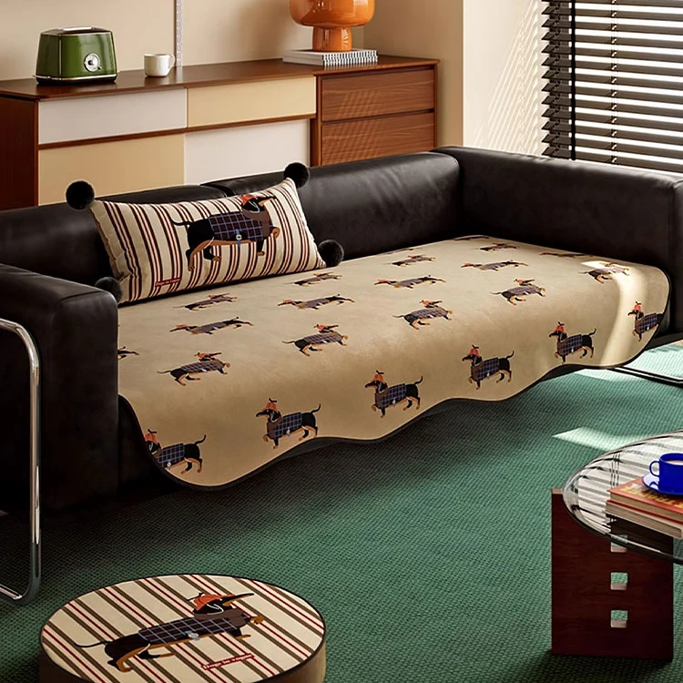 猎犬绅士中古沙发垫布2024新款四季通用一片式直排防滑防猫抓定制