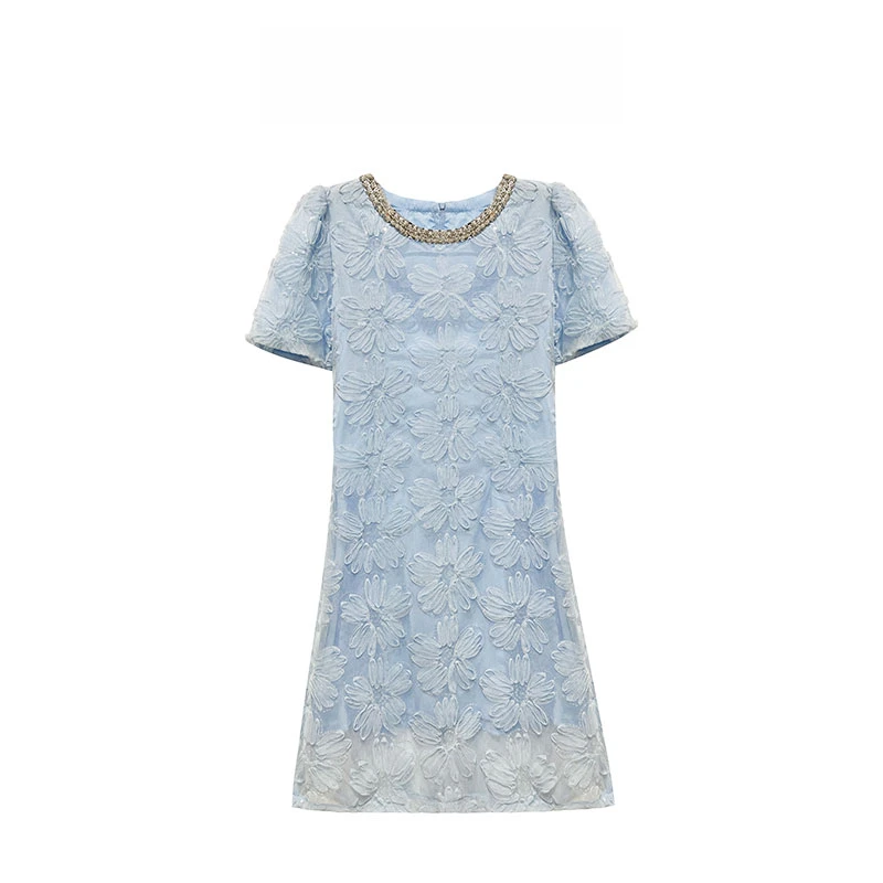 显瘦白色轻奢复古中长款设计师优雅提花连衣裙