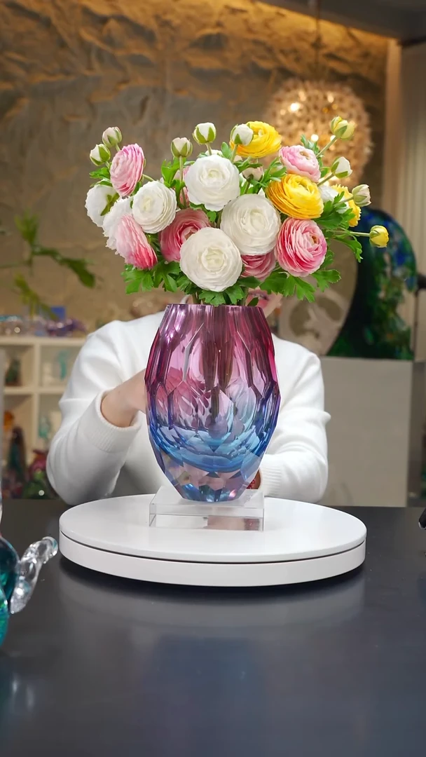 手工艺品琉璃金红蓝钻石切面花器