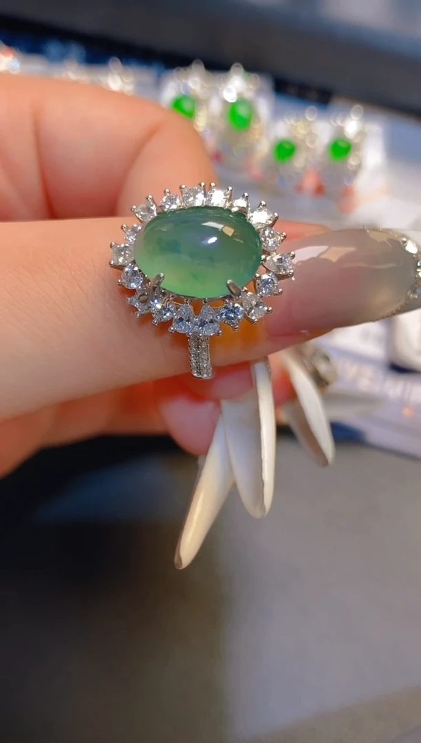 翡翠银S925镶嵌耳饰天然