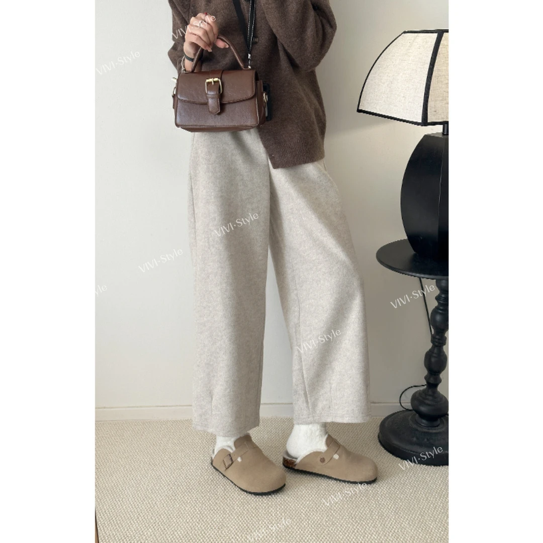 春季新款VIVI.STYLE澳洲毛呢九分奶奶裤松紧软糯显瘦休闲萝卜裤