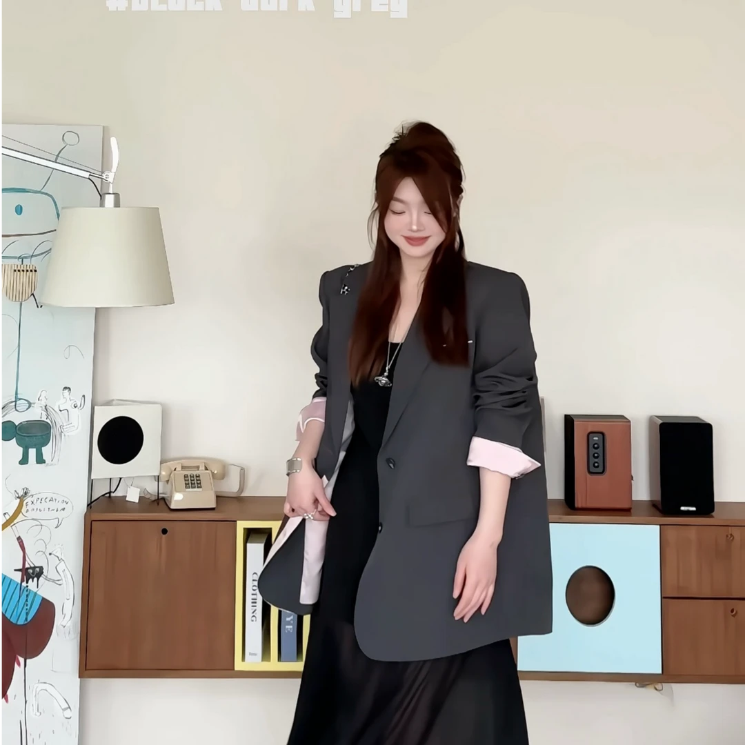 晶咕【柏林春叶】高级感廓形袖口撞色宽松西装外套