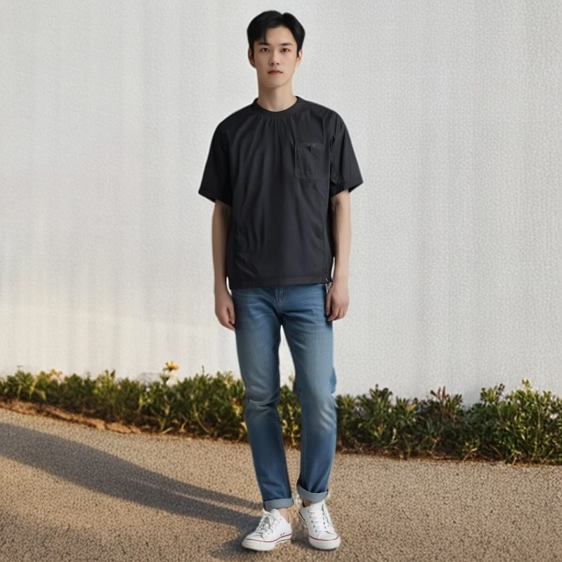 253027男款山系机能风设计口袋复古拼接下缩口男女同款宽松运动