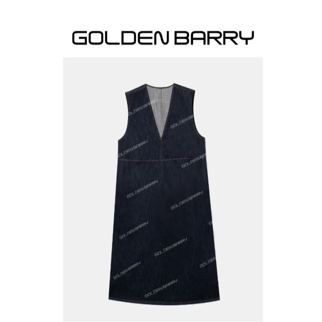 GOLDENBARRY|307114“糖霜丹宁”简约V领牛仔背心连衣裙