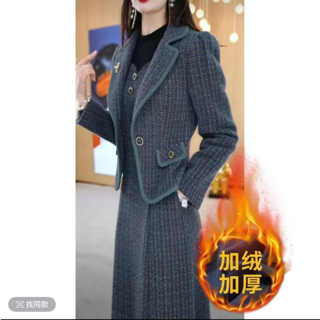 气质长袖两件套西装外套连衣裙女秋冬减龄漂亮洋气套装裙