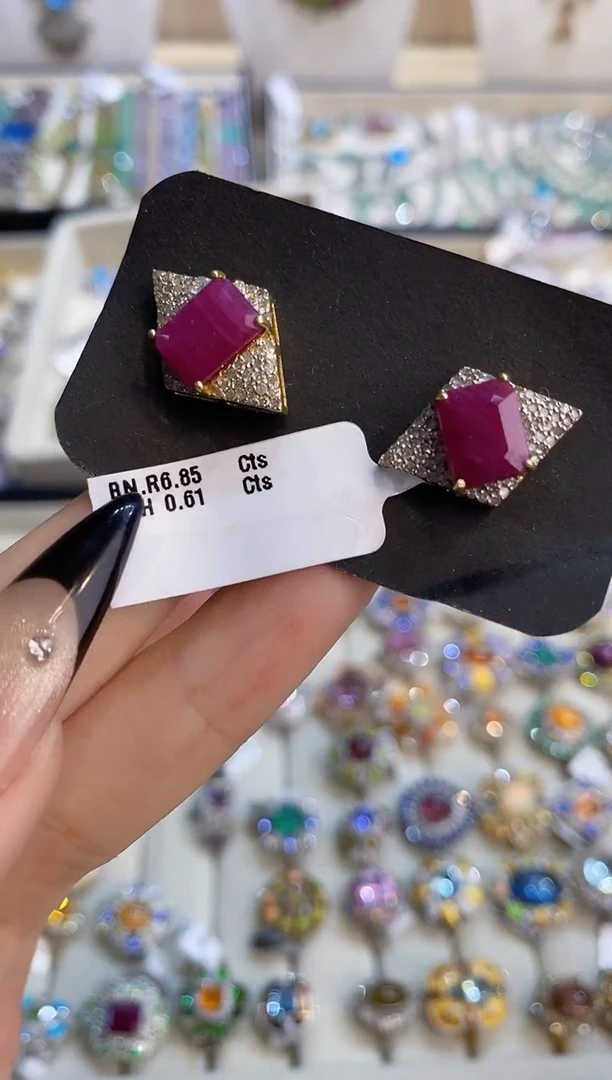 银S925镶嵌耳饰定制红宝石楚楚珠宝中古甄选不退换