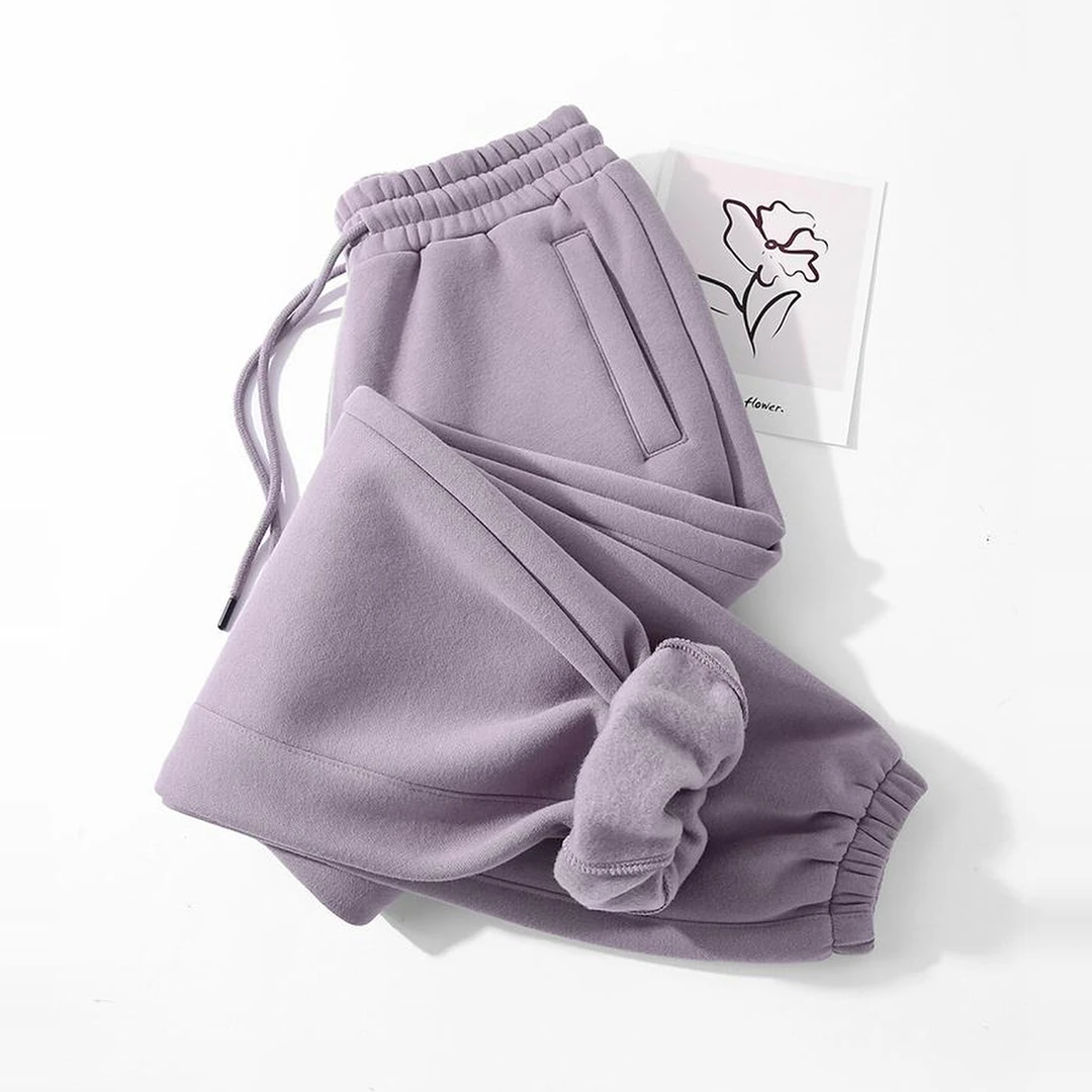 少见的色调「烟熏玫瑰」烟灰紫重磅加绒束脚卫裤宽松加厚运动裤冬