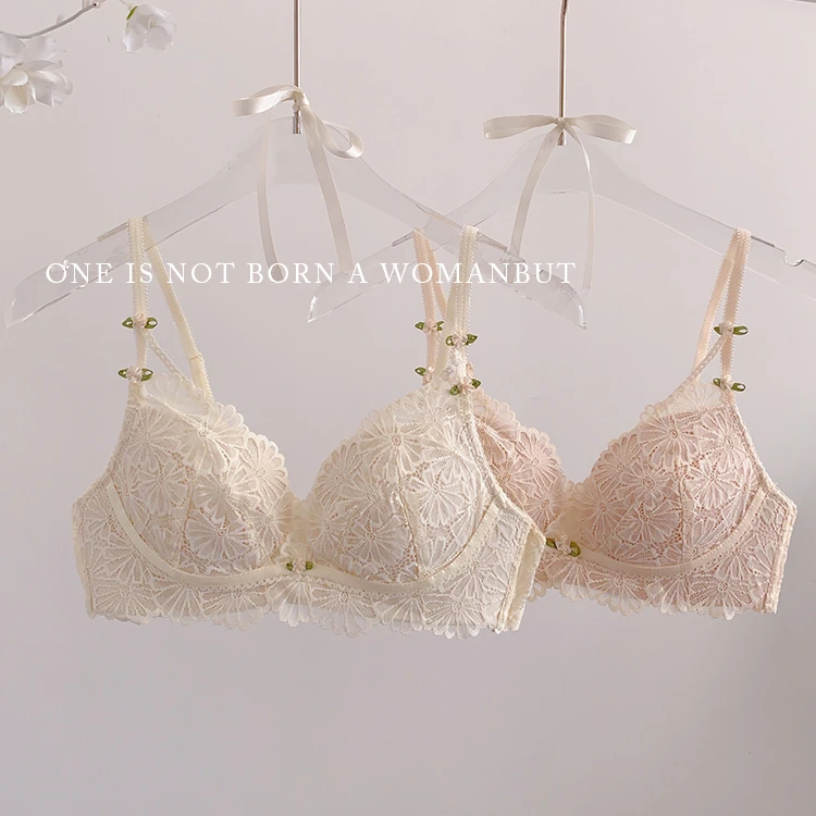 法式内衣女小胸聚拢防下垂文胸无钢圈蕾丝胸罩21W051