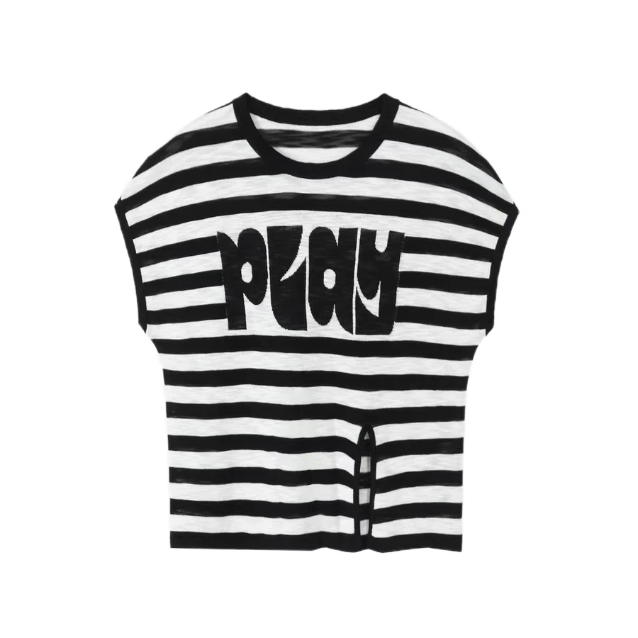 不规则下摆纽扣字母印花蝙蝠针织衫msl284