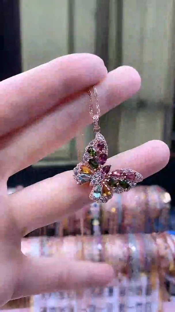 吊坠银S925镶嵌碧玺354345354354