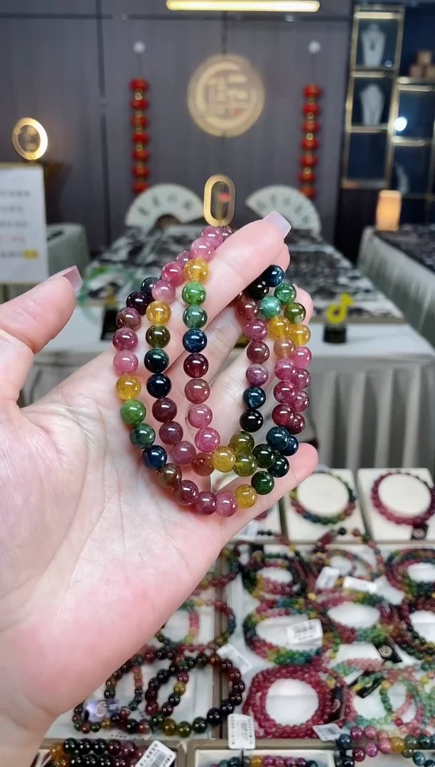 未镶嵌冰透体老矿碧玺色标三圈手串7mm+碧玺hon多样性发一条