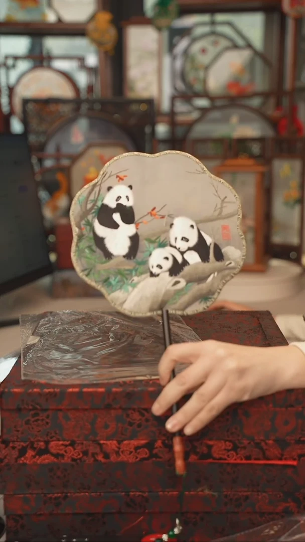 扇子团扇 绣花双面非遗