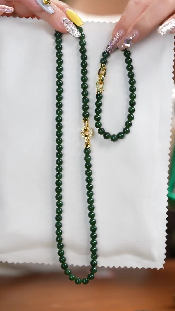 【闪购商品】和田玉（碧玉）套链未镶嵌±6mm和田玉项链+手链套装