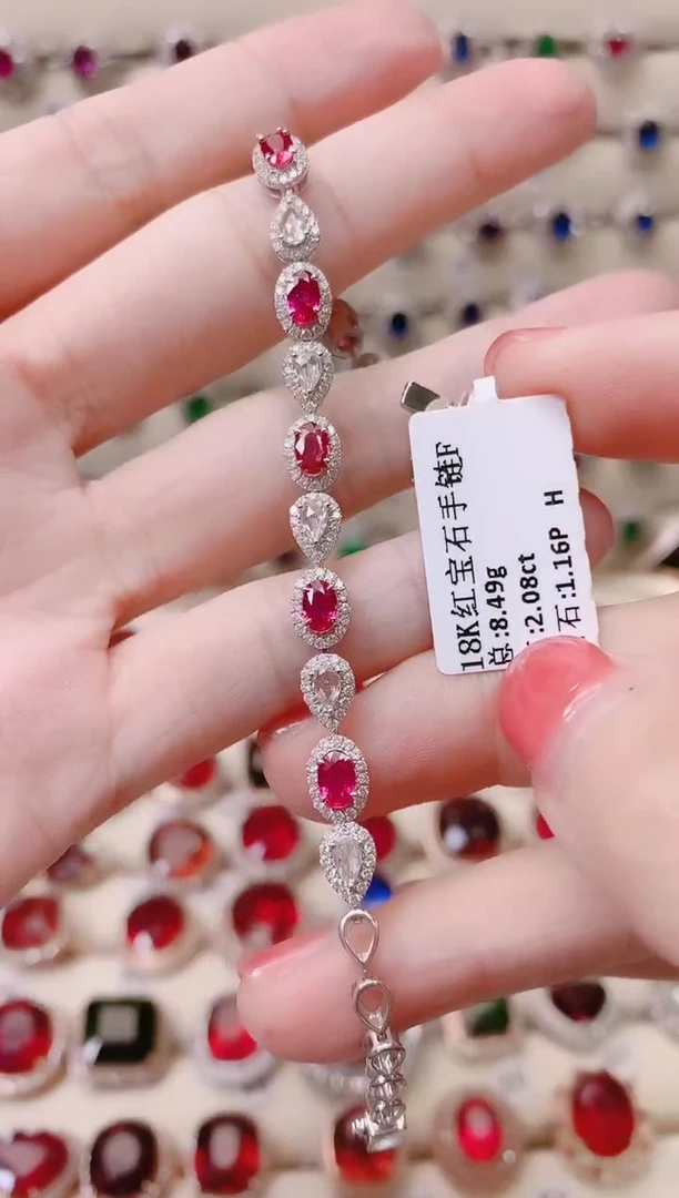 18K金镶嵌18K金手链红宝石-