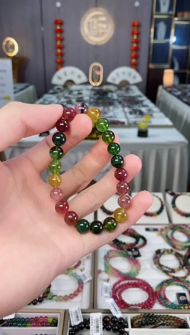 未镶嵌收藏级老矿碧玺单圈手串8mm+碧玺xion多样性发货一条