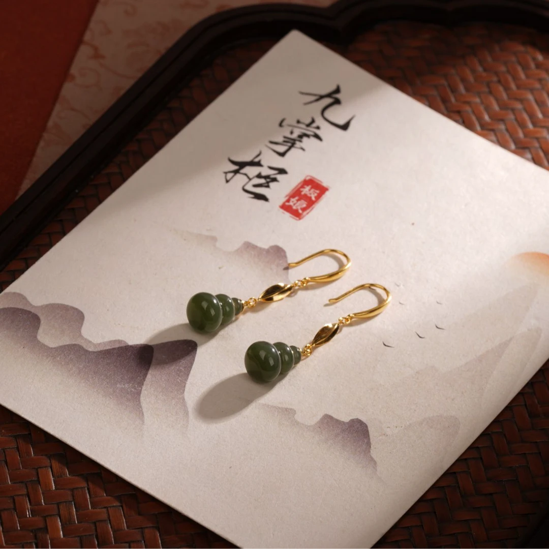 天然碧玉葫芦耳饰银S925银镶嵌—多样性发其一