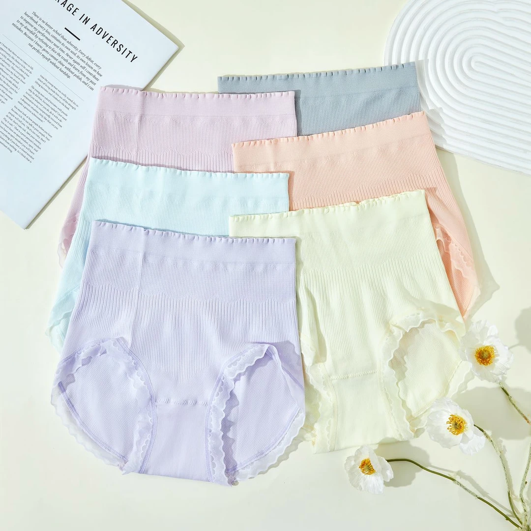 【高腰八条装蕾丝内裤】夏季新款柔软舒适高弹大码三角裤RF5713